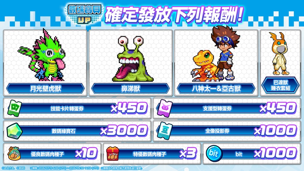 养成RPG《数码宝贝UP》正式上线 SP支援型「战斗暴龙兽」、新搭档「八神太一&亚古兽」同步登场